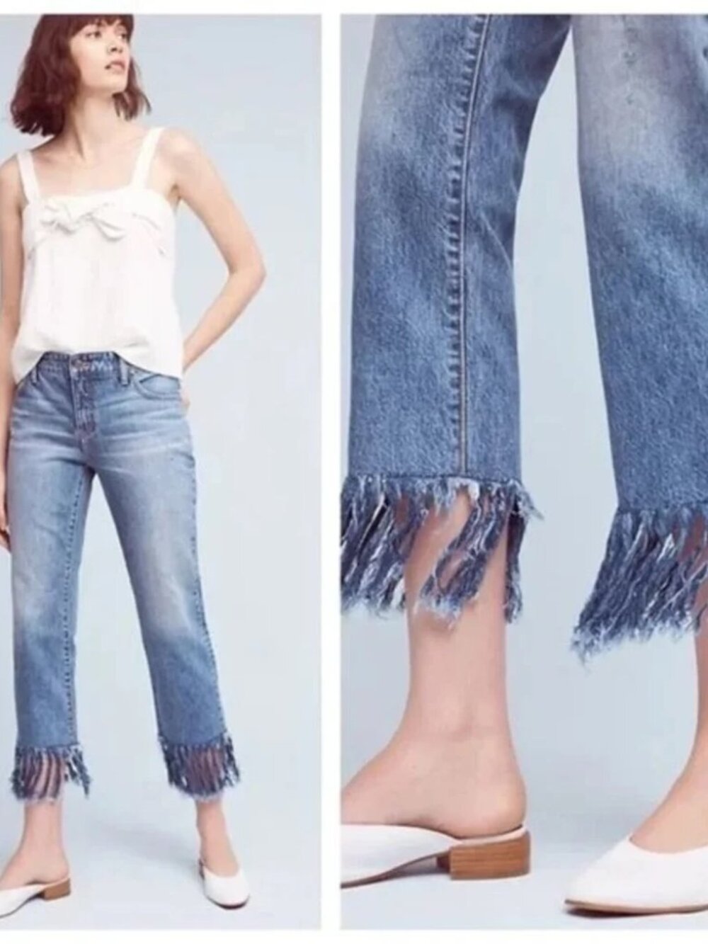 PILCRO Anthropologie Hyphen Boyfriend Relaxed Crop Fringe Denim Jeans Sz 27